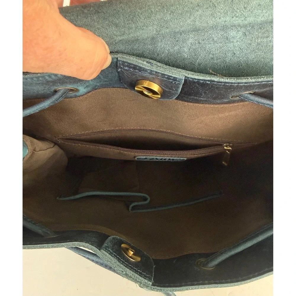 S-Zone Crazy Horse‎ Leather Backpack Dark Blue Travel Bag Purse EUC D10V143C